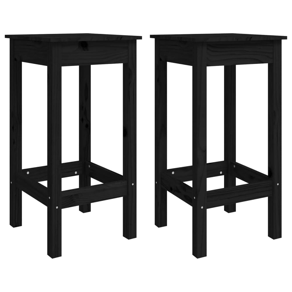 Barstühle 2er Set, Kiefer Massivholz Schwarz