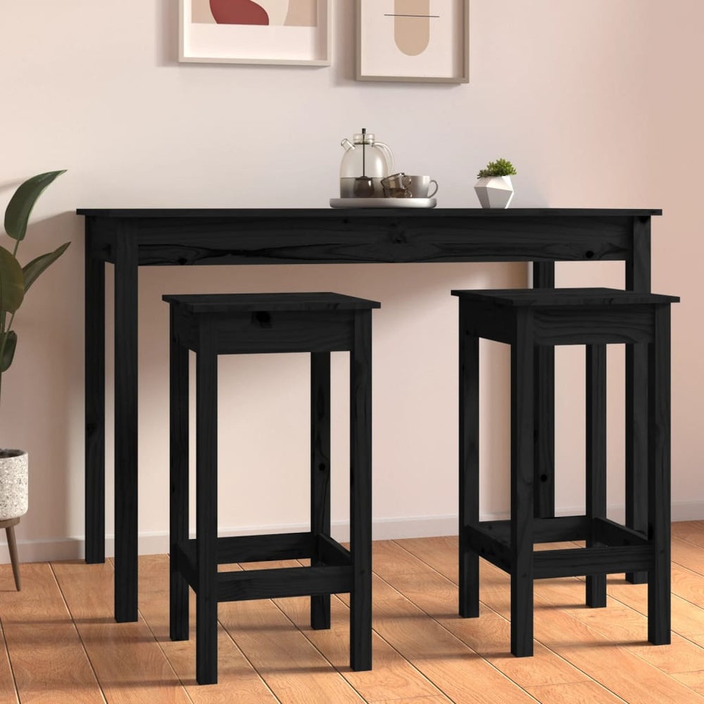 Barstühle 2er Set, Kiefer Massivholz Schwarz