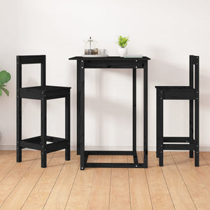 Barstühle 2er Set, Kiefer Massivholz, Schwarz
