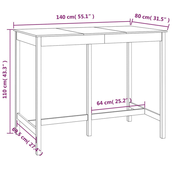 Bartisch Honigbraun Kiefer Massivholz 140x80 cm