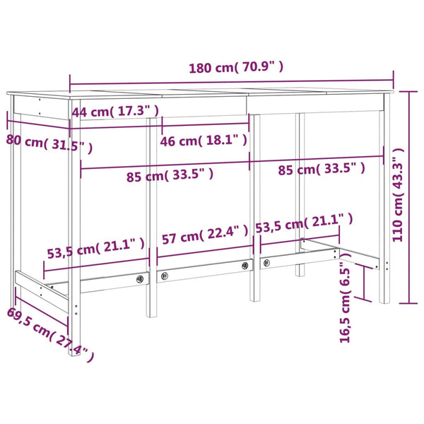 Bartisch Kiefer Massivholz 180x80x110 cm