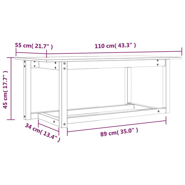 Grauer Couchtisch 110x55 cm Kiefer Massivholz