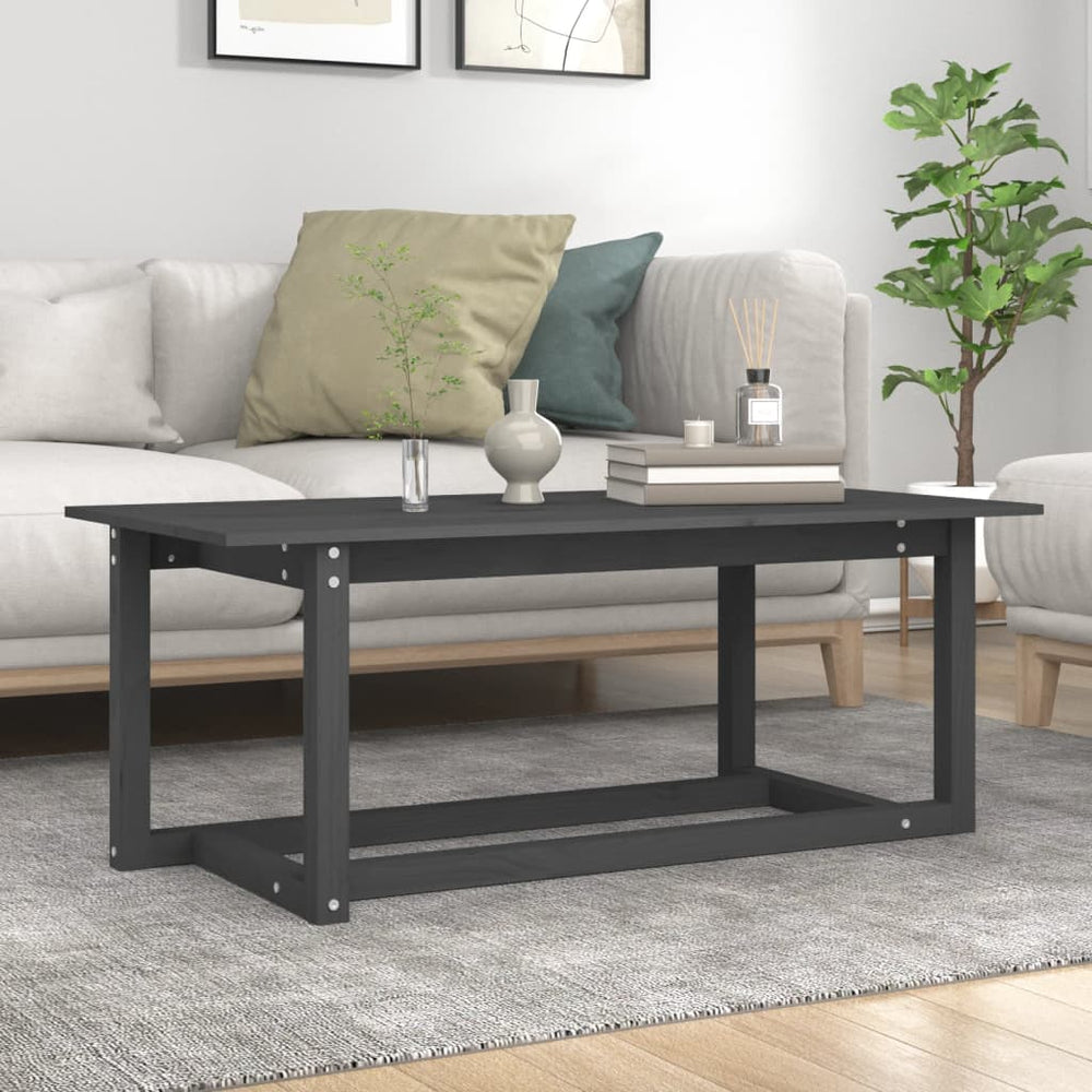 Grauer Couchtisch 110x55 cm Kiefer Massivholz