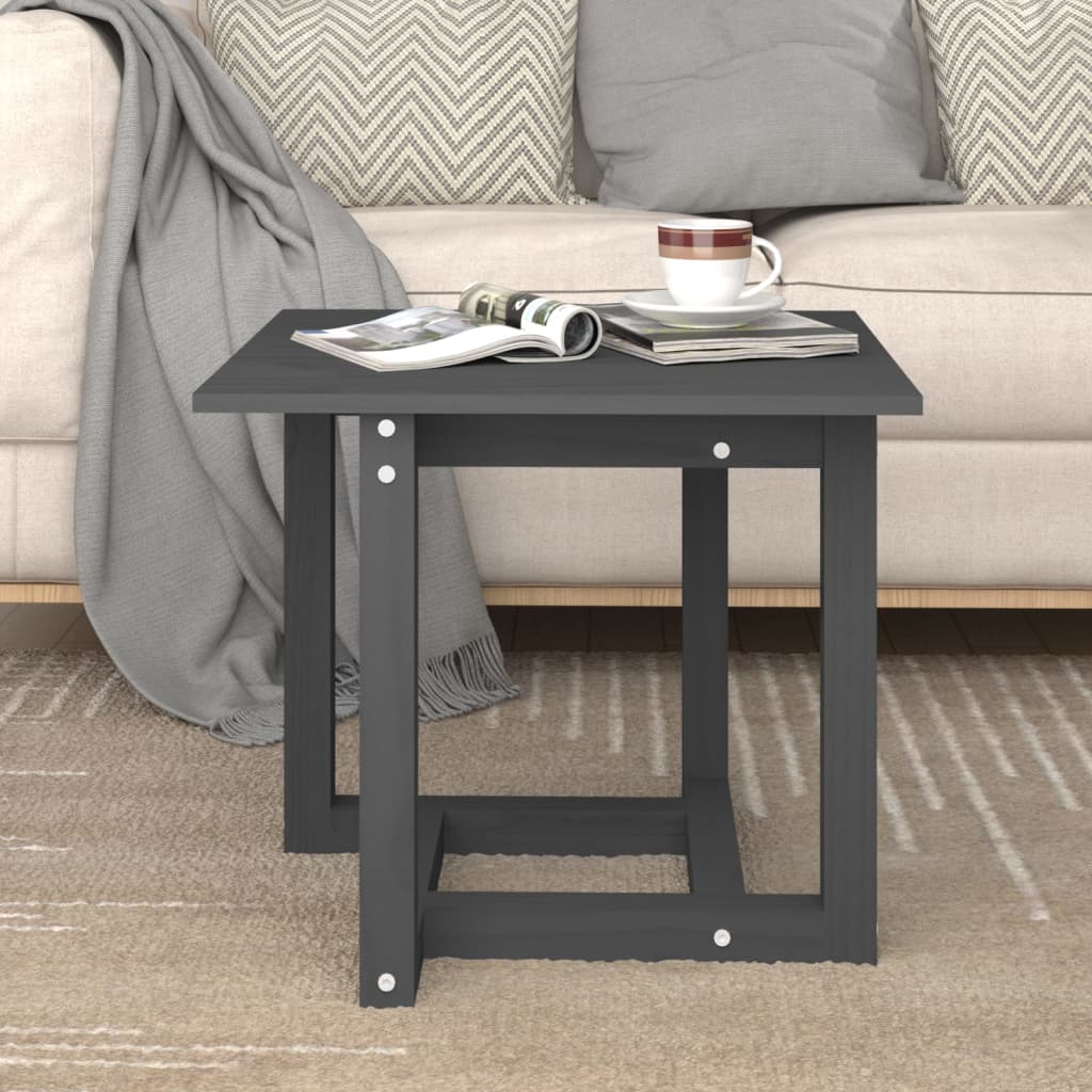 Grauer Couchtisch 50x50 cm Kiefer Massivholz