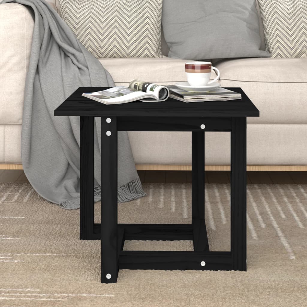 Schwarzer Couchtisch 50x50 cm Kiefer Massivholz