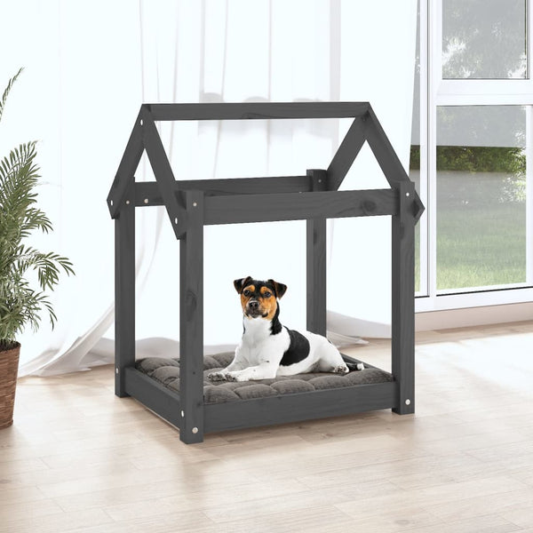 Graues Hundebett aus Kiefernholz, 61x50x70 cm