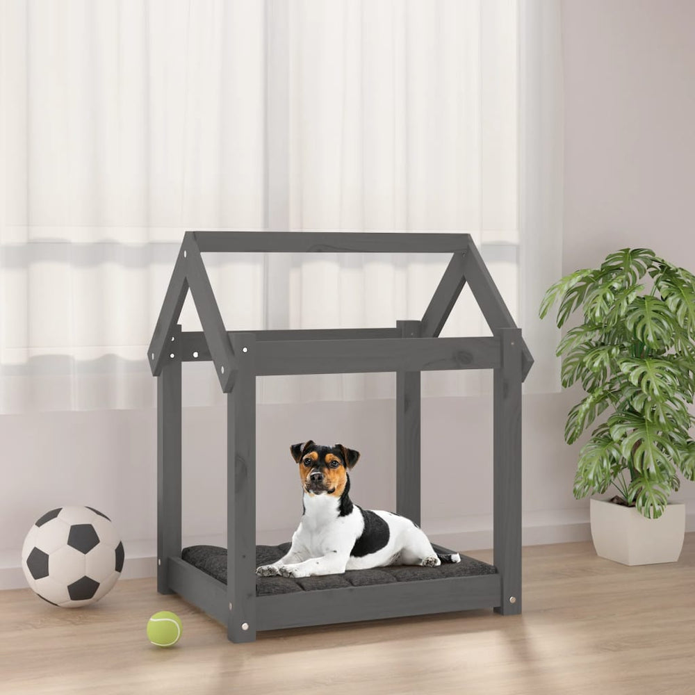 Graues Hundebett aus Kiefernholz, 61x50x70 cm