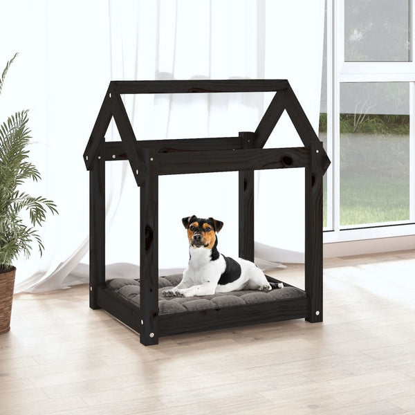 Schwarzes Hundebett aus Kiefernholz 61x50x70 cm