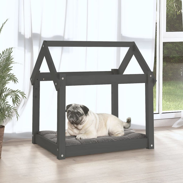 Graues Hundebett 71x55x70 cm, Kiefer Massivholz