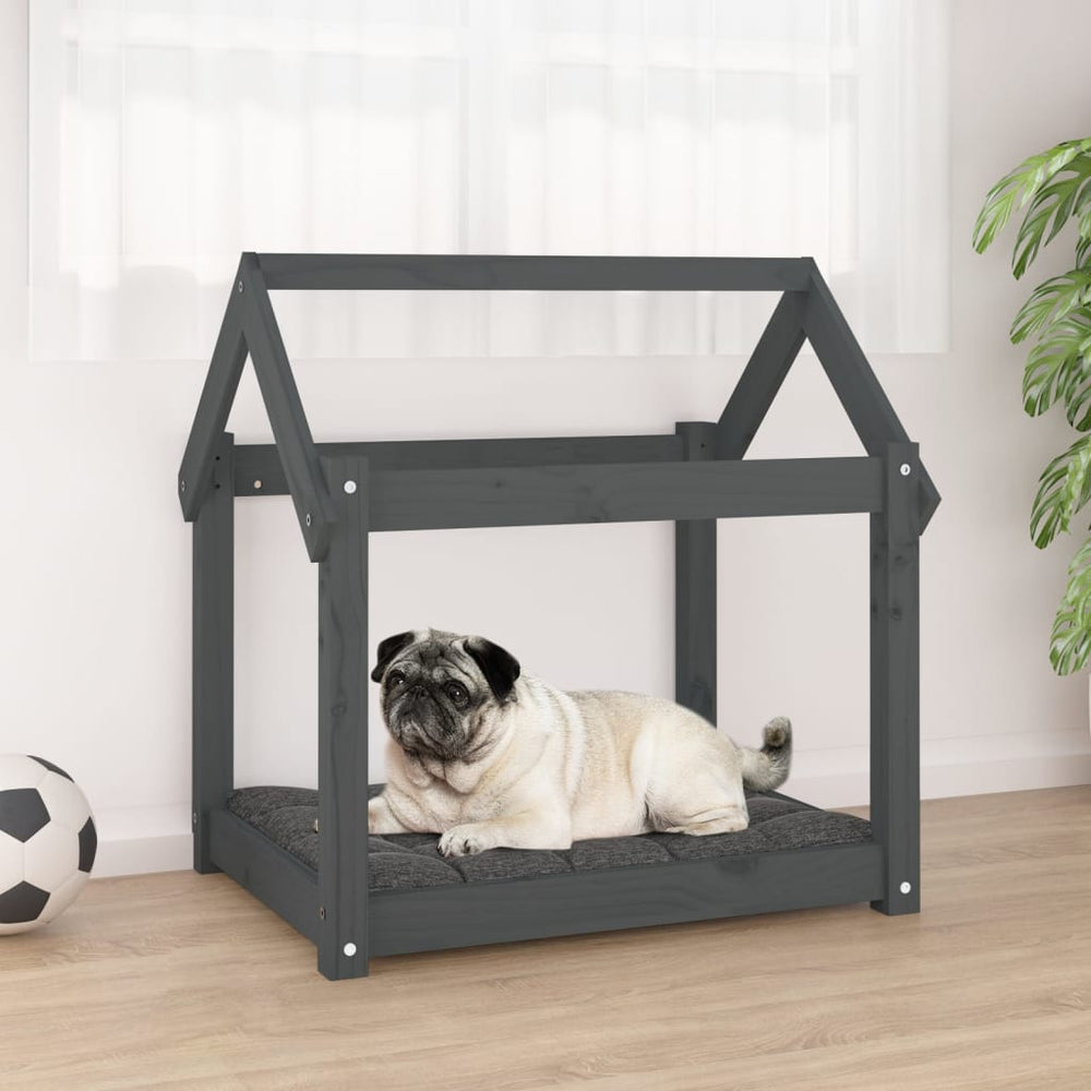Graues Hundebett 71x55x70 cm, Kiefer Massivholz
