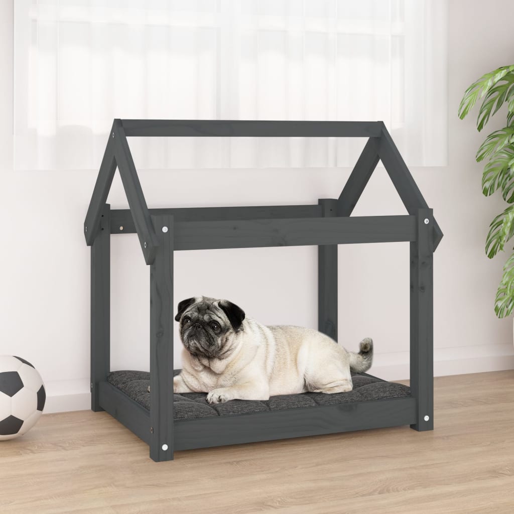 Graues Hundebett 71x55x70 cm, Kiefer Massivholz