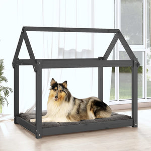 Graues Hundebett aus Kiefernholz, 101x70x90 cm