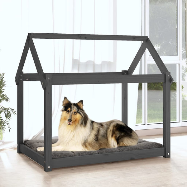 Graues Hundebett aus Kiefernholz, 101x70x90 cm