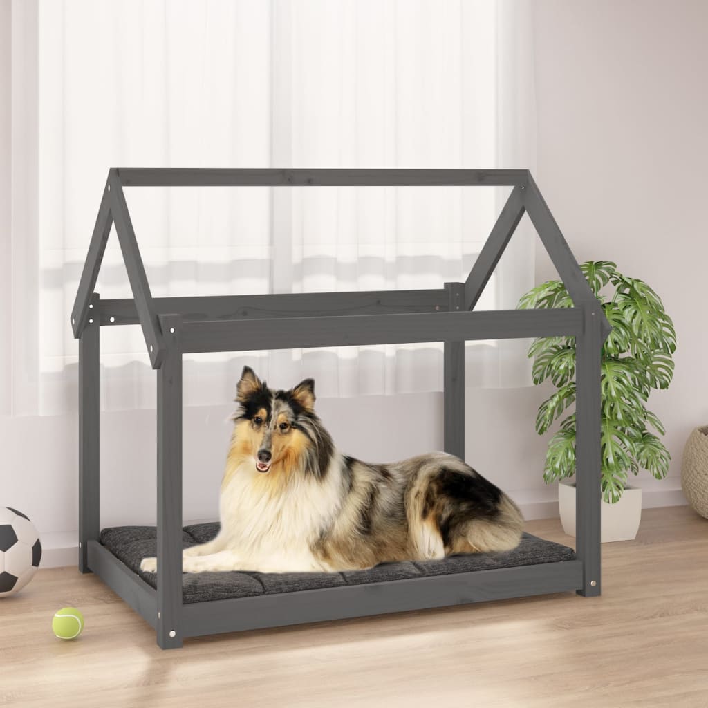 Graues Hundebett aus Kiefernholz, 101x70x90 cm