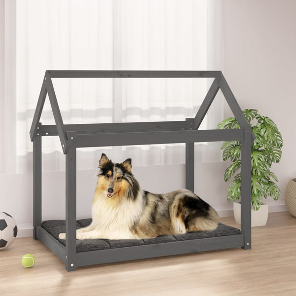 Graues Hundebett aus Kiefernholz, 101x70x90 cm
