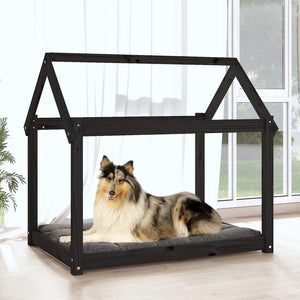 Schwarzes Hundebett Kiefer Massivholz 101x70x90 cm