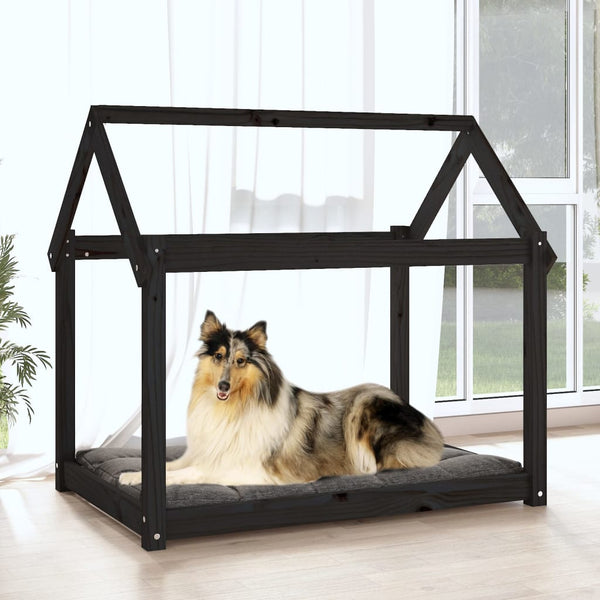 Schwarzes Hundebett Kiefer Massivholz 101x70x90 cm