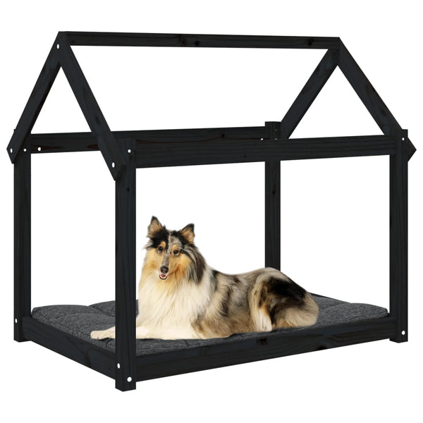Schwarzes Hundebett Kiefer Massivholz 101x70x90 cm
