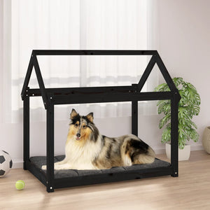 Schwarzes Hundebett Kiefer Massivholz 101x70x90 cm