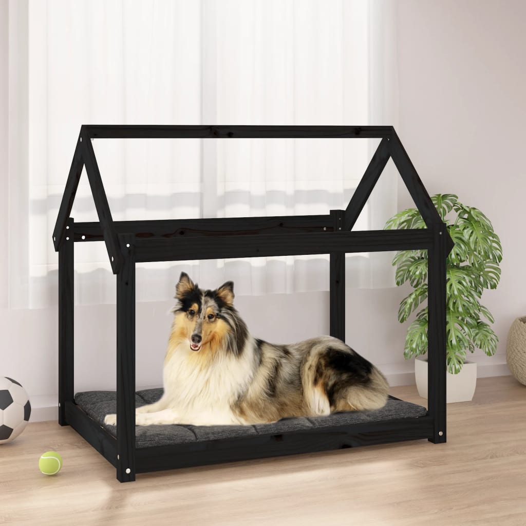 Schwarzes Hundebett Kiefer Massivholz 101x70x90 cm