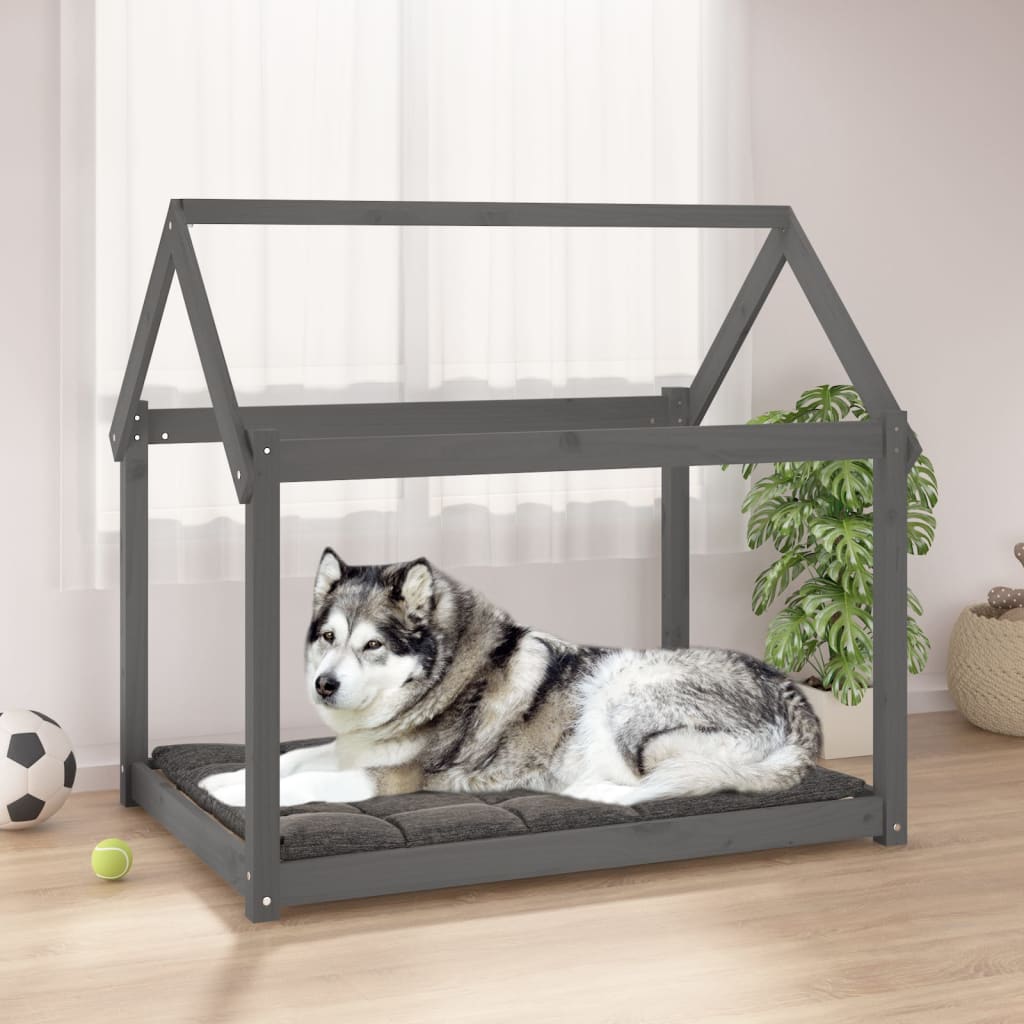 Graues Hundebett aus Kiefernholz, 111x80x100 cm