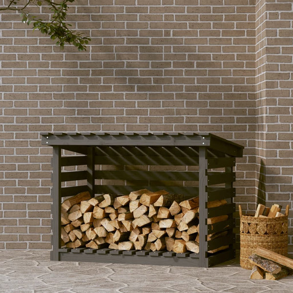 Kaminholzregal Grau Kiefer Massivholz 108cm