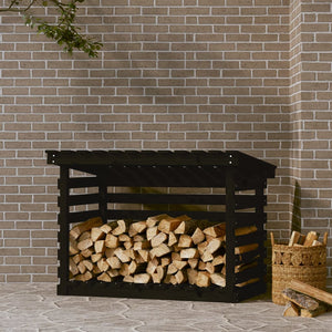 Kaminholzregal Schwarz Kiefer Massivholz