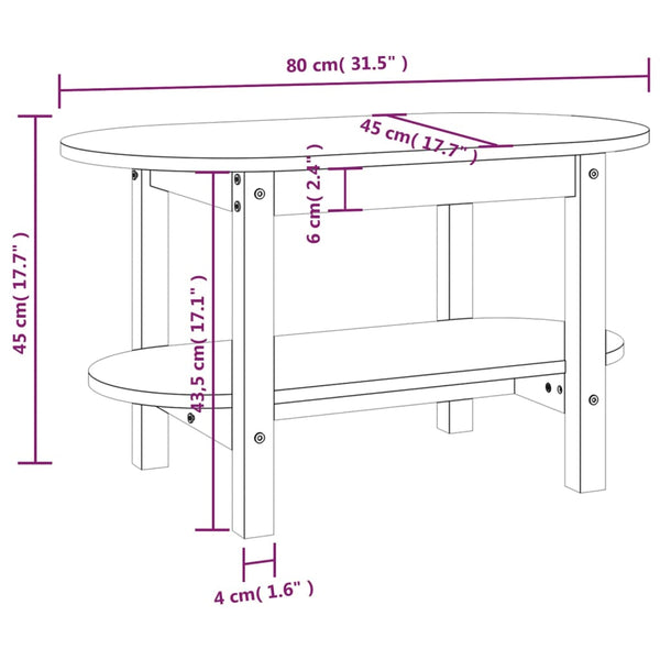 Grauer Couchtisch 80x45cm Kiefer Massivholz
