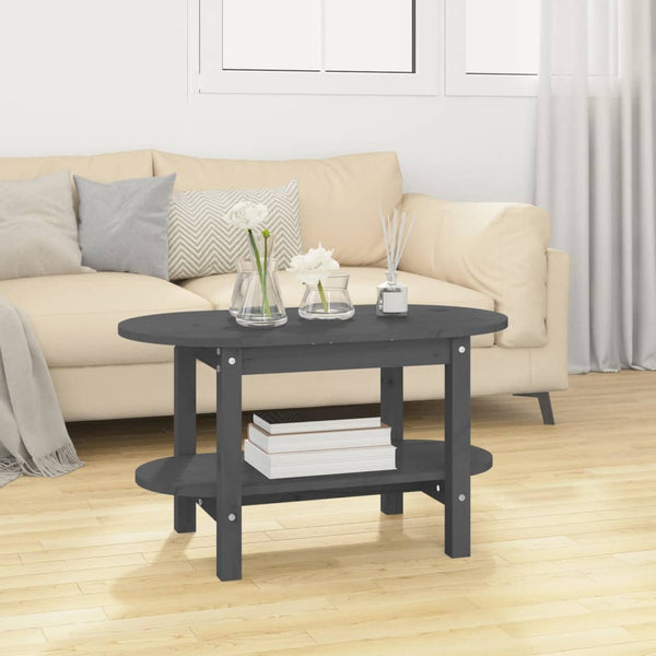 Grauer Couchtisch 80x45cm Kiefer Massivholz