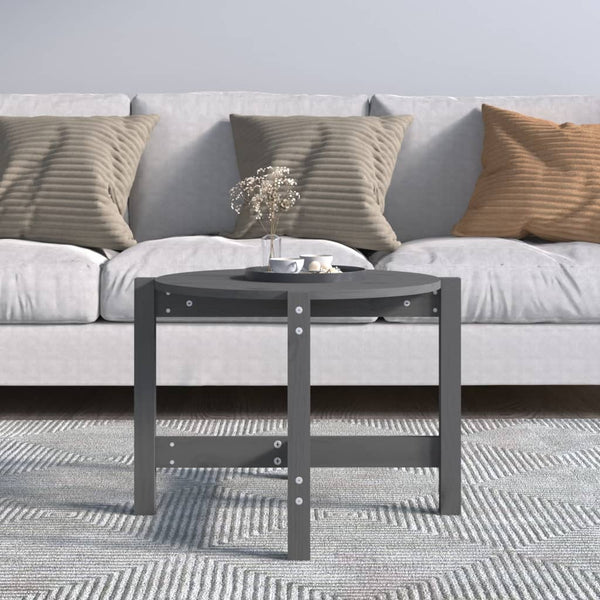 Grauer Couchtisch Kiefer Massivholz Ø 62,5cm