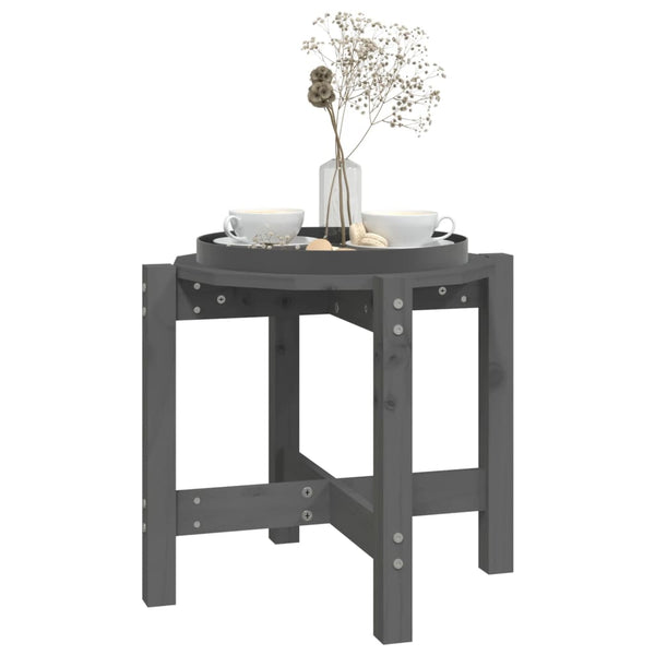 Grauer Couchtisch Kiefer Massivholz Ø 52,5cm