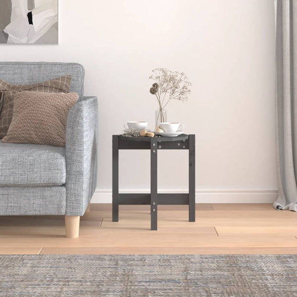Grauer Couchtisch Kiefer Massivholz Ø 42,5cm