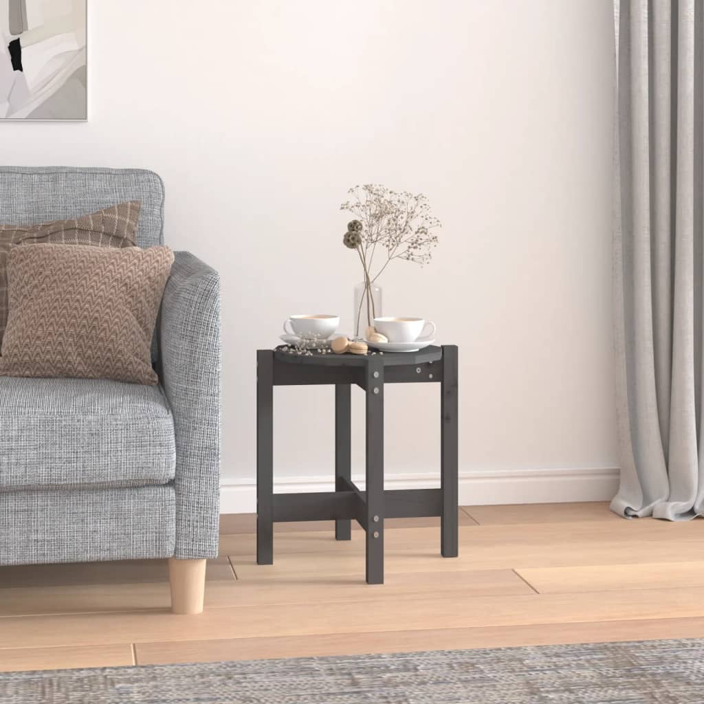 Grauer Couchtisch Kiefer Massivholz Ø 42,5cm