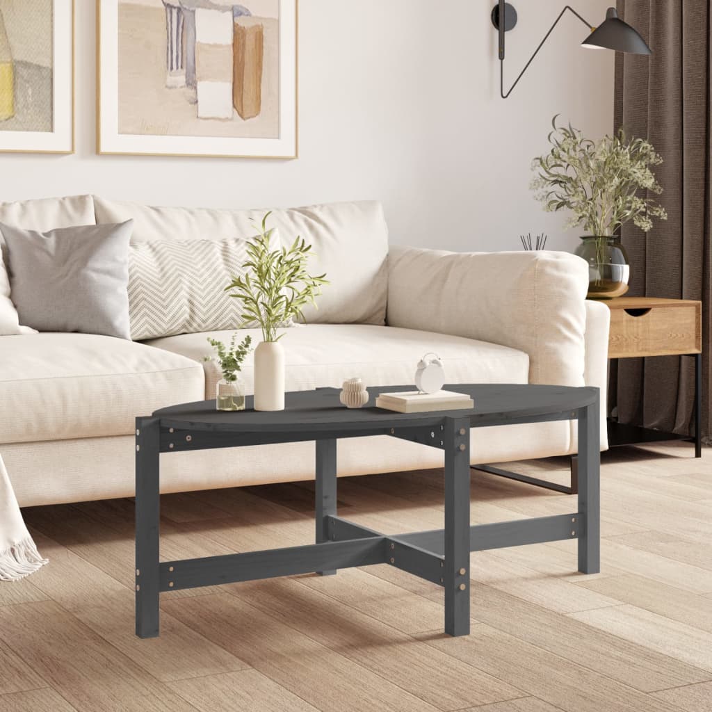 Grauer Couchtisch 118x63cm Kiefer Massivholz