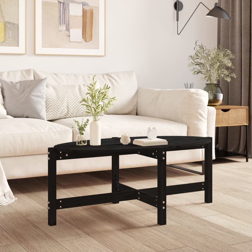 Schwarzer Couchtisch Kiefer Massivholz 118 cm