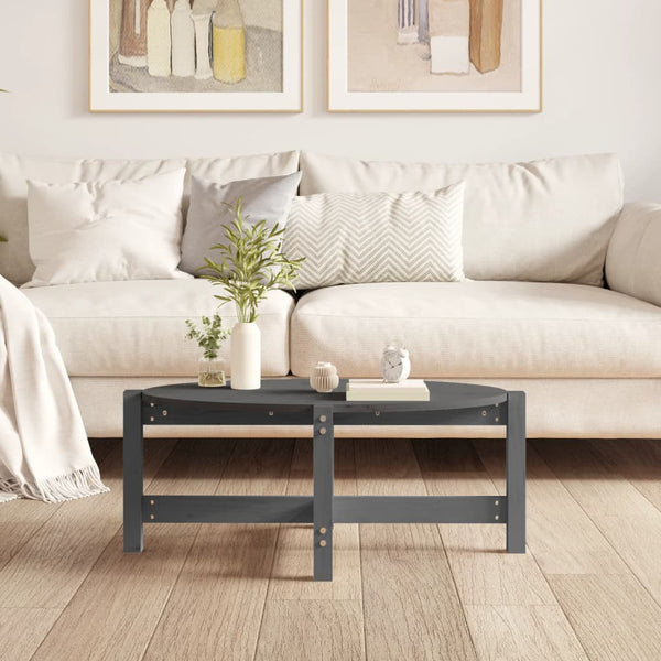 Grauer Couchtisch Kiefer Massivholz 87x48 cm