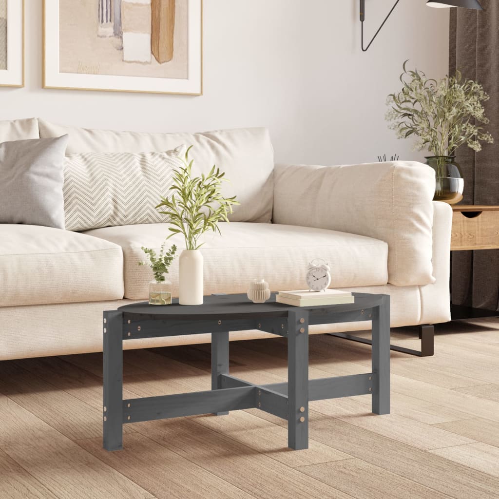 Grauer Couchtisch Kiefer Massivholz 87x48 cm