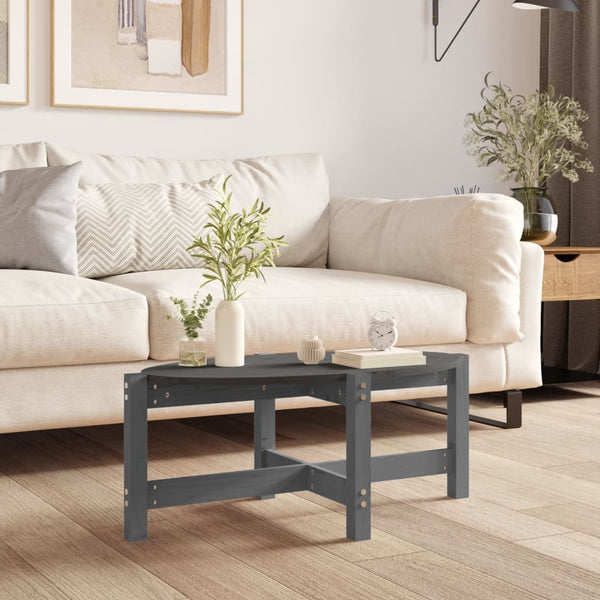 Grauer Couchtisch Kiefer Massivholz 87x48 cm