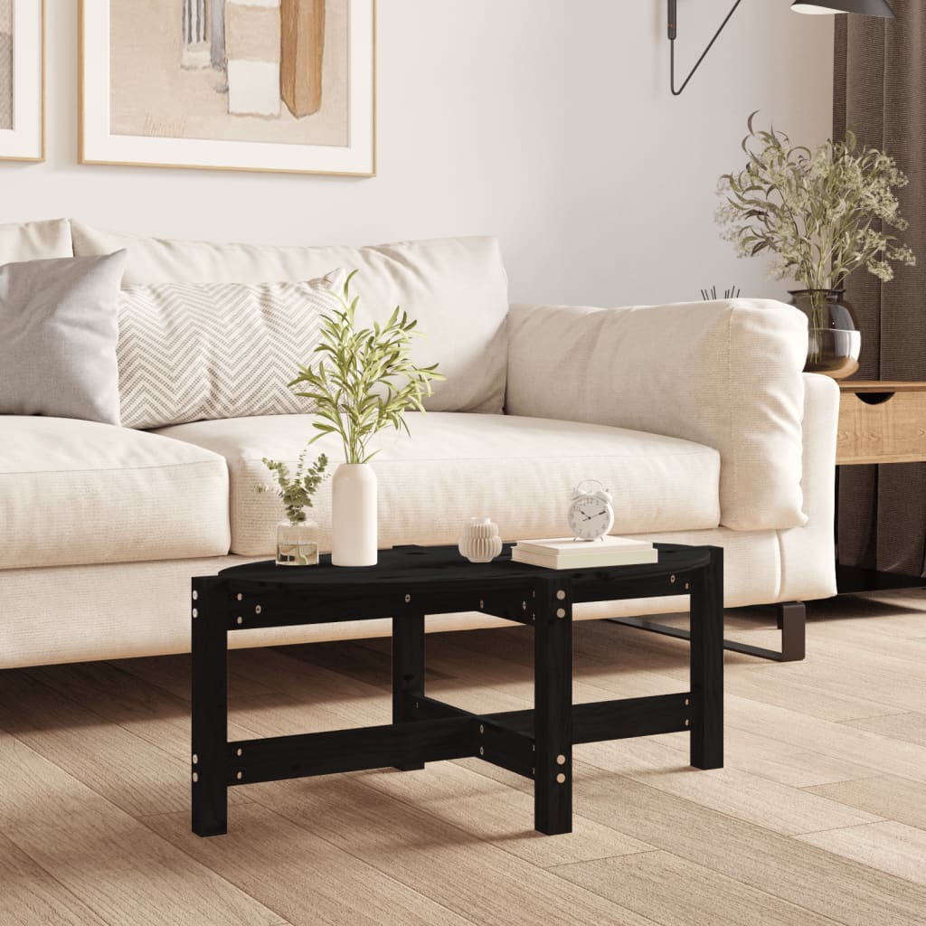 Schwarzer Couchtisch Kiefer Massivholz 87x48 cm