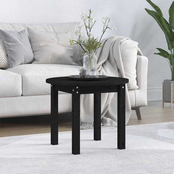 Schwarzer Couchtisch Kiefer Massivholz Ø 55cm