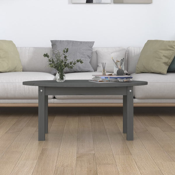 Grauer Couchtisch Kiefer Massivholz 80x40 cm