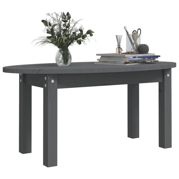 Grauer Couchtisch Kiefer Massivholz 80x40 cm