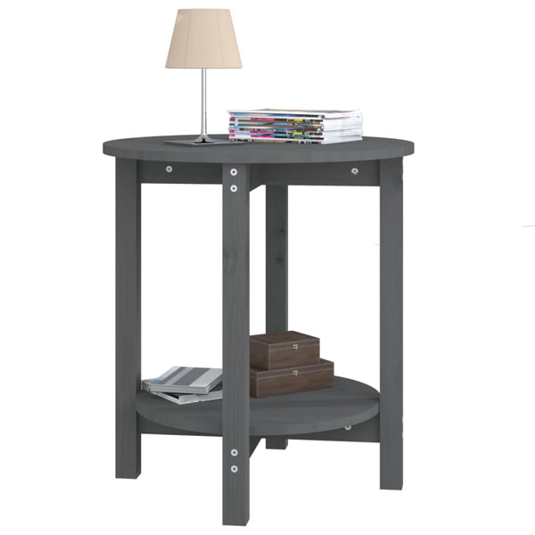Grauer Couchtisch Kiefer Massivholz Ø 55cm