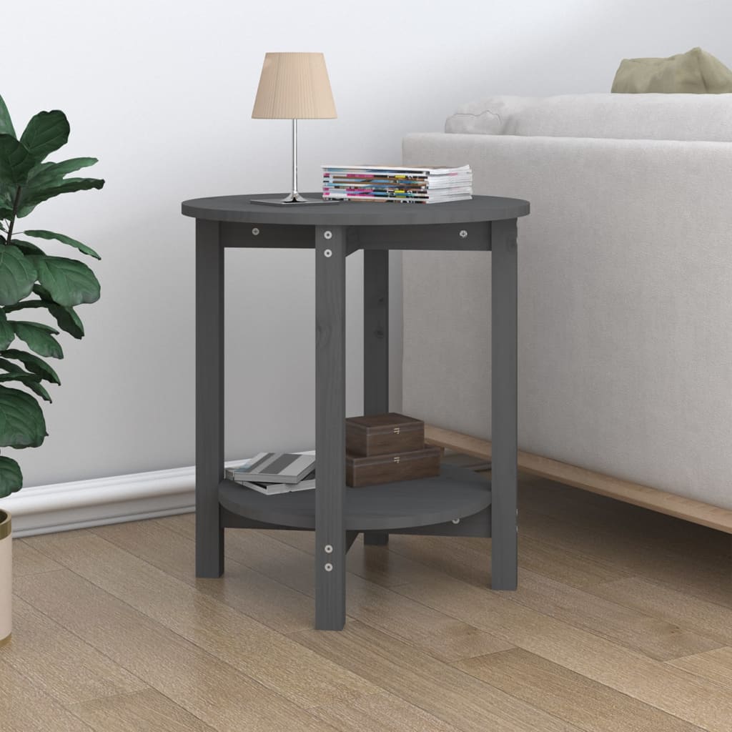 Grauer Couchtisch Kiefer Massivholz Ø 55cm