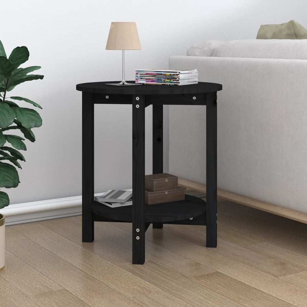 Schwarzer Couchtisch Ø 55cm Kiefer Massivholz