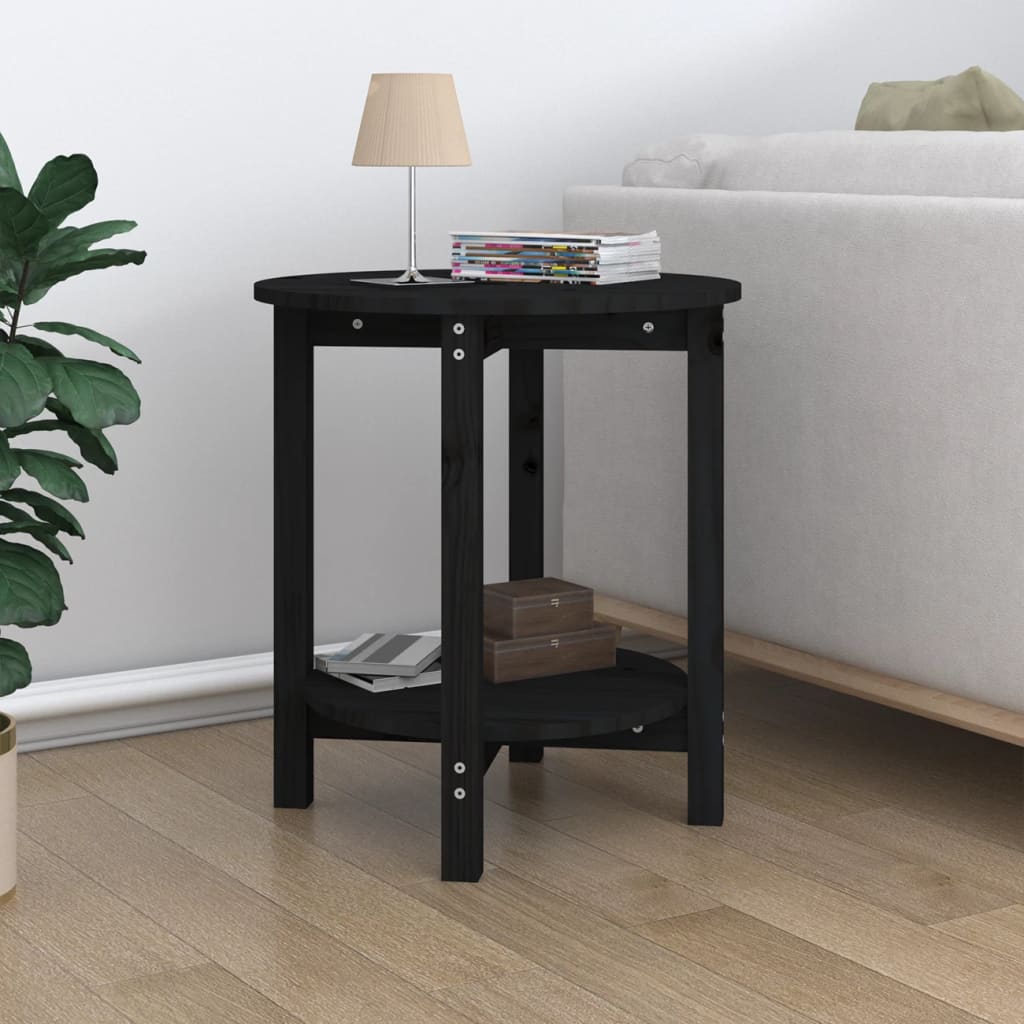 Schwarzer Couchtisch Ø 55cm Kiefer Massivholz