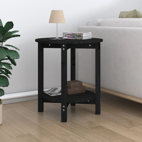 Schwarzer Couchtisch Ø 55cm Kiefer Massivholz