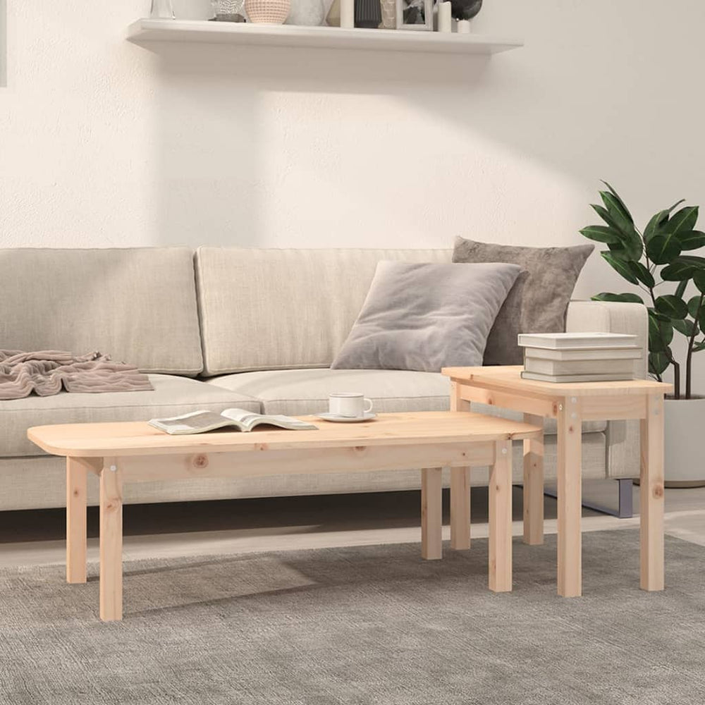 2-teiliges Couchtisch-Set Kiefer Massivholz