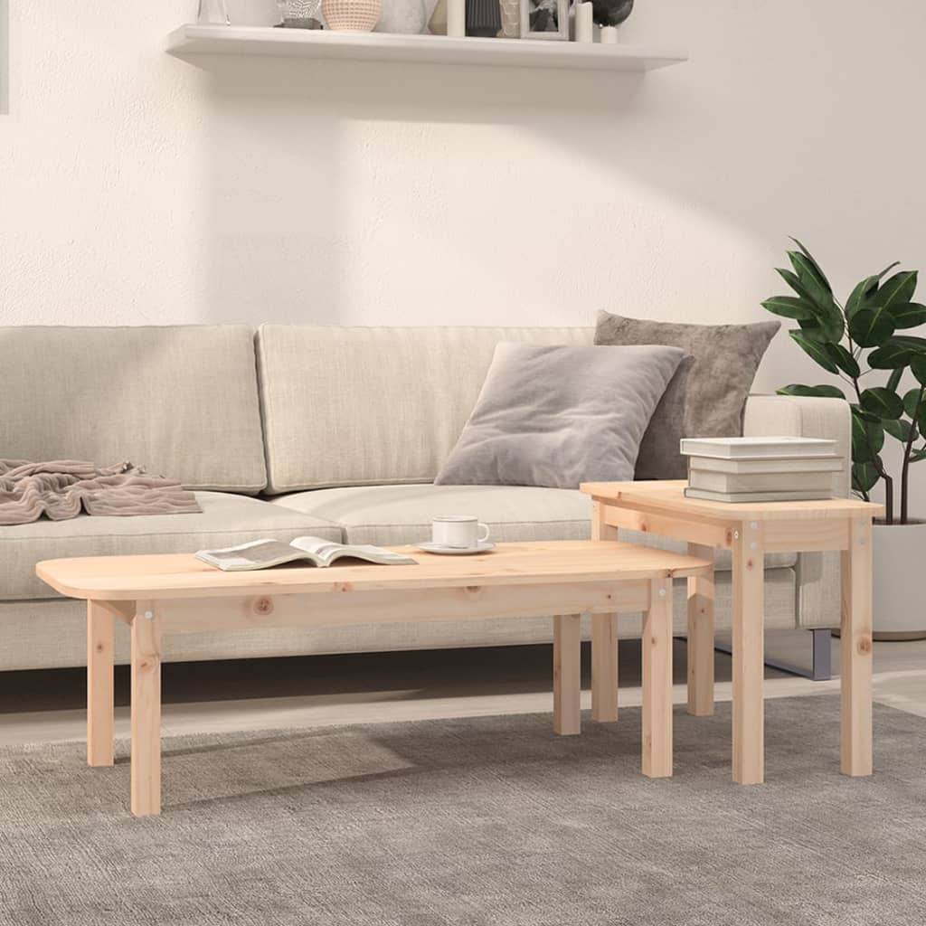 2-teiliges Couchtisch-Set Kiefer Massivholz