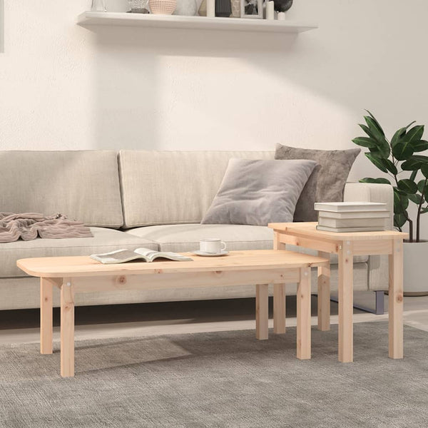 2-teiliges Couchtisch-Set Kiefer Massivholz